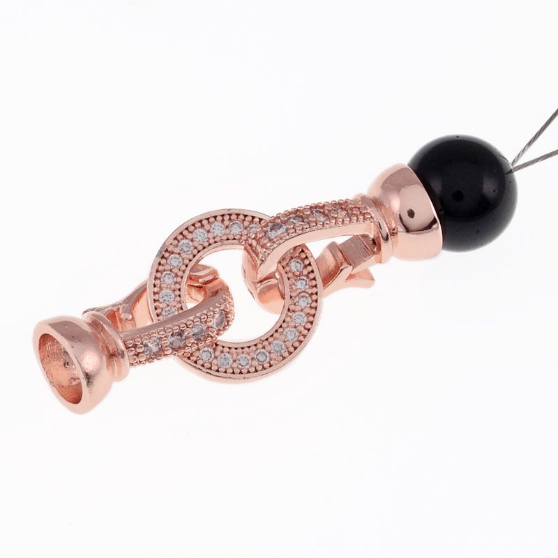 Застёжка, 32х14 мм, Латунь с покрытием 18 kt, Куб. цирконий, Розовое золото (ZAM-058400)