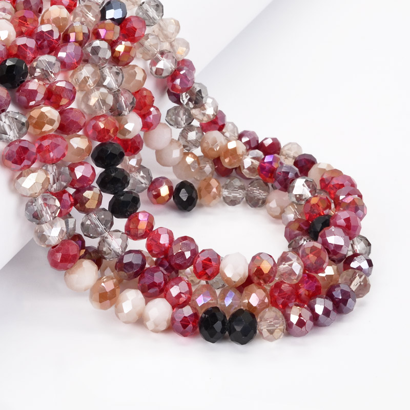 Намистини ронделі, 8х6 мм, Мікс червоний (BUS-052165)