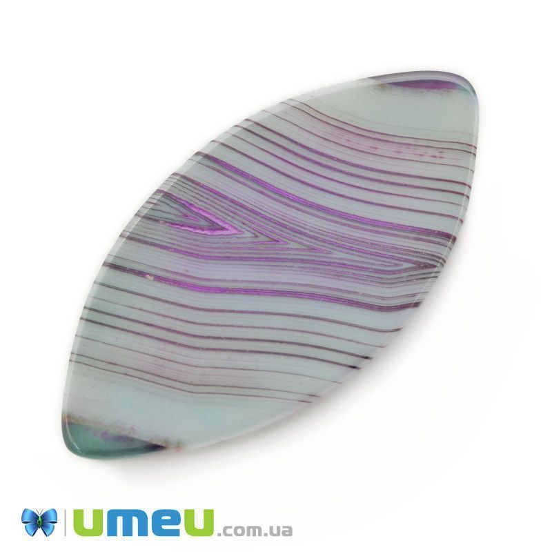 Кабошон нат. камінь Агат Бразильський фіолетово-зелений, Човен, 38,5х19,5 мм (KAB-042762)