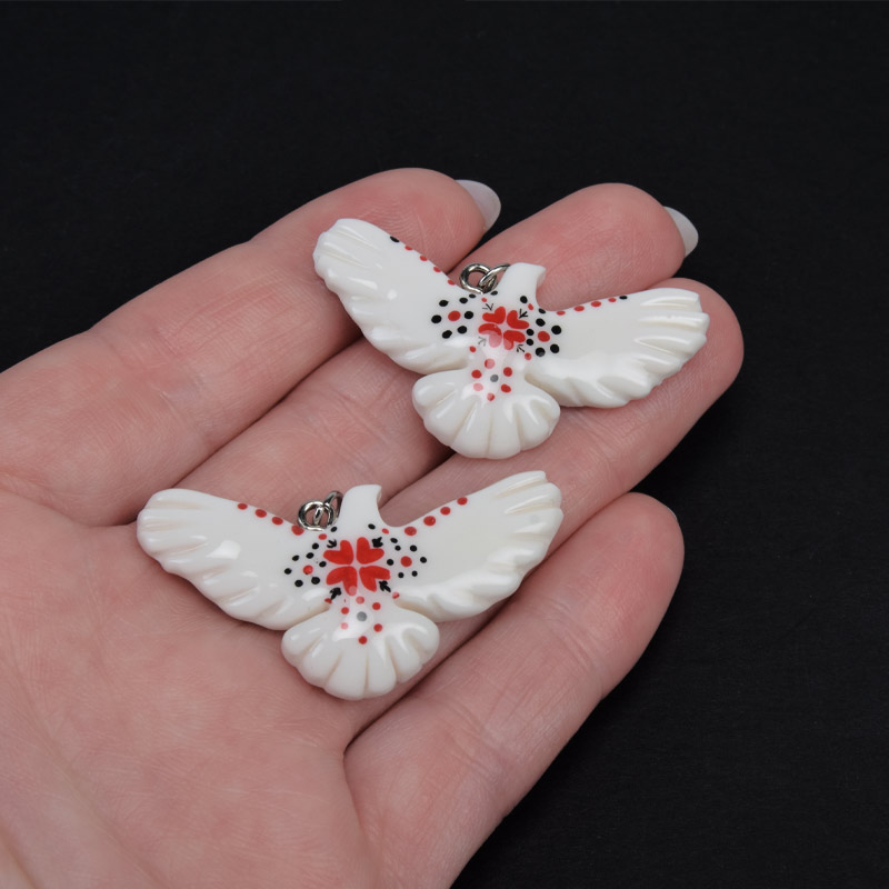 Подвеска Горлица из полимерной глины, 40х23 мм, С рисунком (POD-059382)