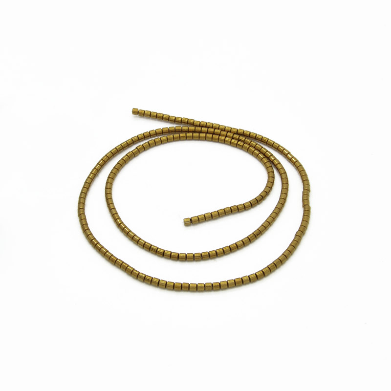 Намистини Гематит, Натур. камінь, 2х2,1 мм, Циліндр, З покриттям, Золотисті (BUS-051767)