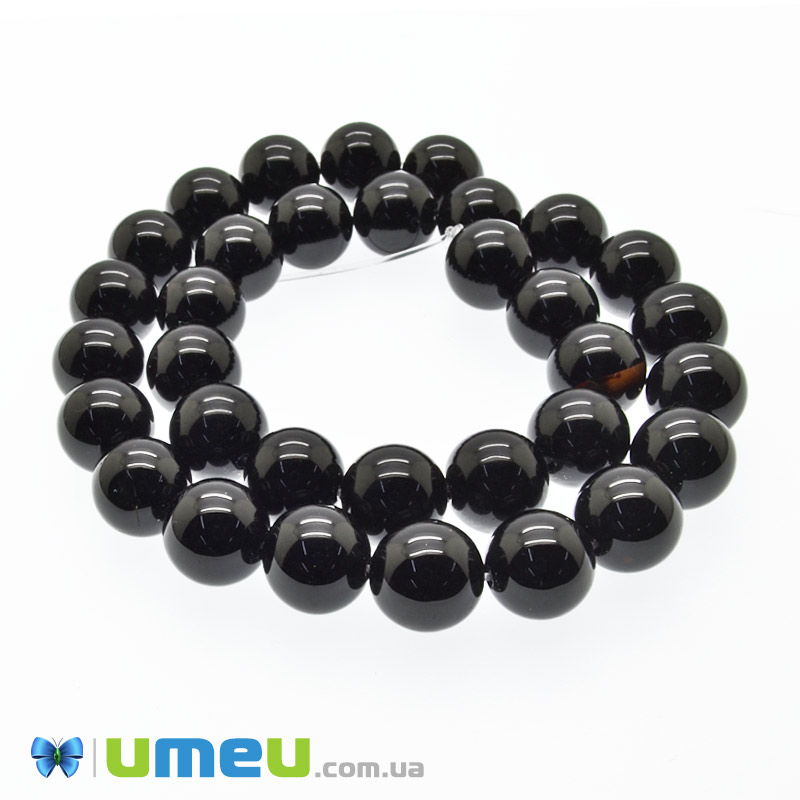 Намистини Агат чорний, Натур. камінь, 12 мм, Круглі (BUS-049734)