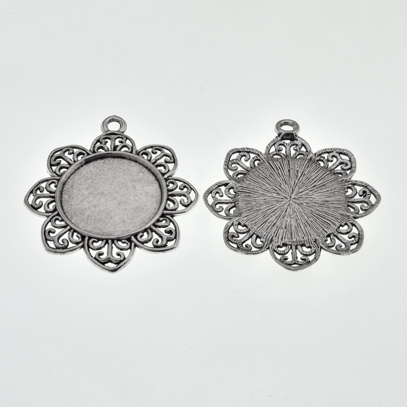 Основа кругла Квітка, 49х44 мм, 25 мм, Античне срібло (OSN-059463)
