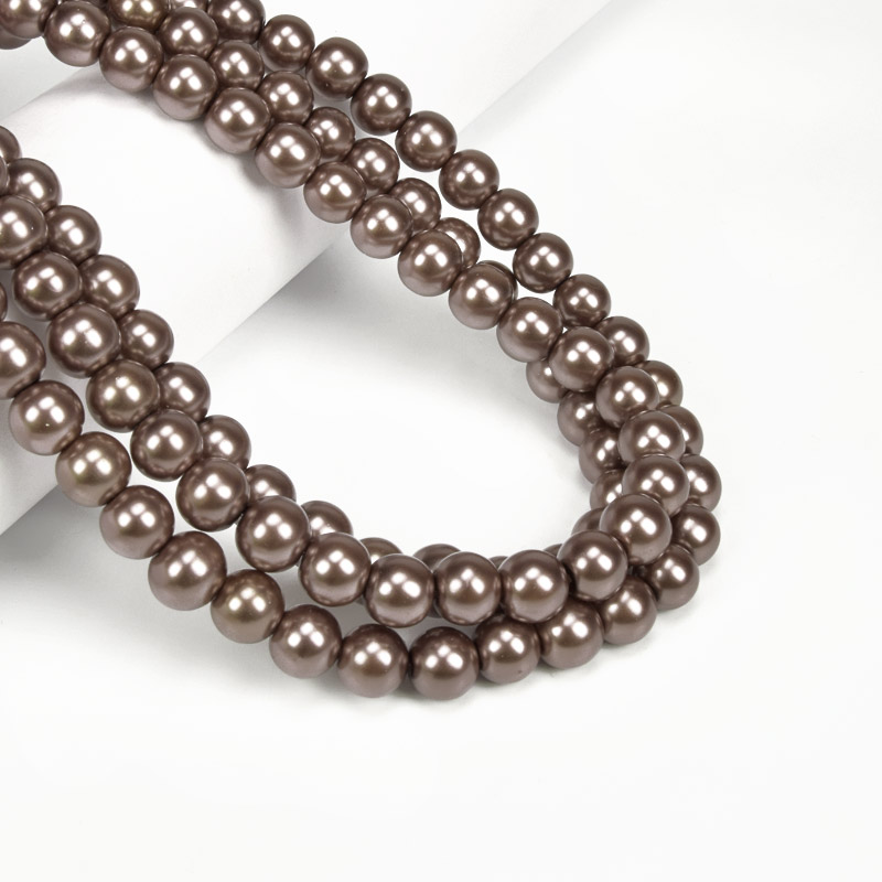 Бусины стеклянные Жемчуг, 10 мм, Коричневые, Круглые (BUS-056712)