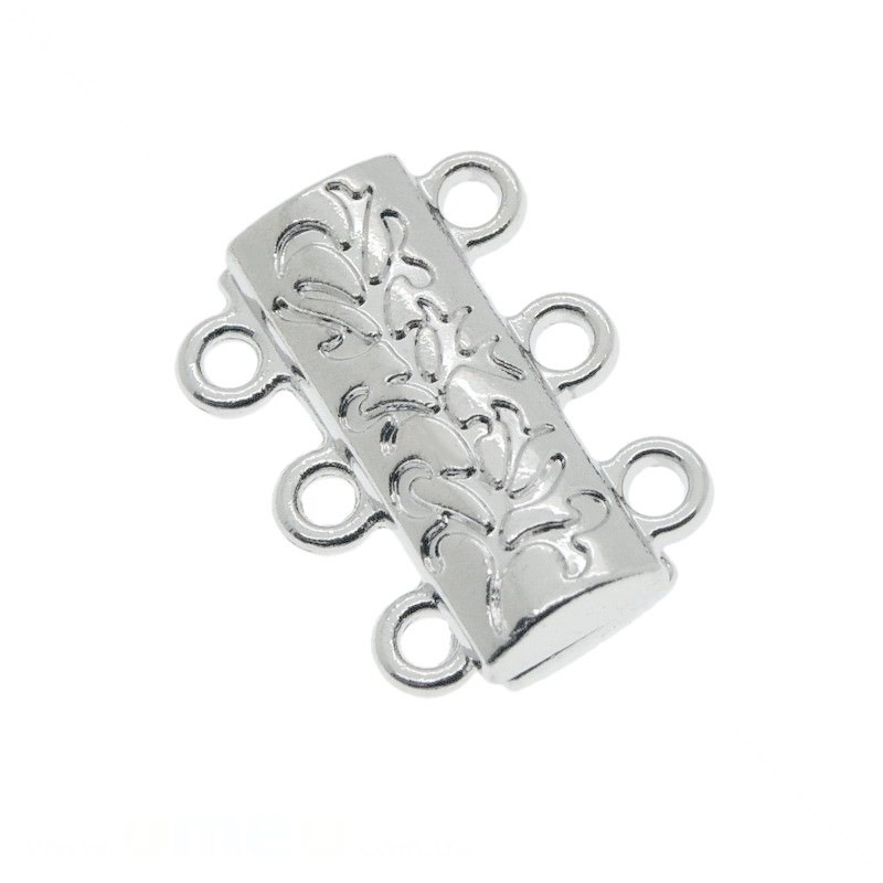 Замок магнітний на 3 нитки, 19х14 мм, Світле срібло (ZAM-060595)