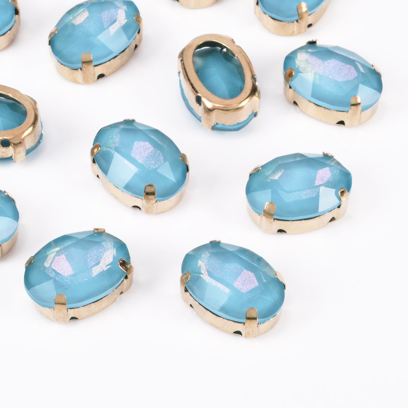Шатон овальний 14х10 мм, Золото, Блакитний (KAB-052958)