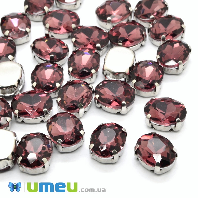 Шатон овальний 18х13 мм, Темне срібло, Фіолетово-коричневий (KAB-052868)