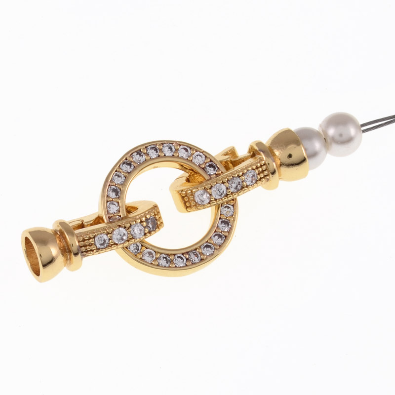 Застібка, 30х13 мм, Латунь із покриттям 18 kt, Куб. цирконій (ZAM-055452)