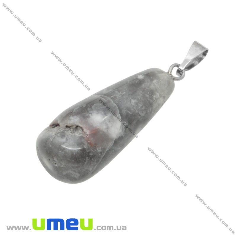 Підвіска Крапля з натурального каменю, Агат сірий, 34х10 мм (POD-009299)