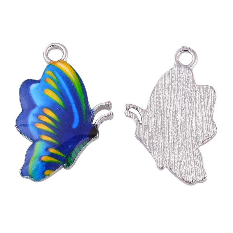 Подвеска метал. Бабочка синяя, 16х24х2 мм, Темное серебро (POD-053748)