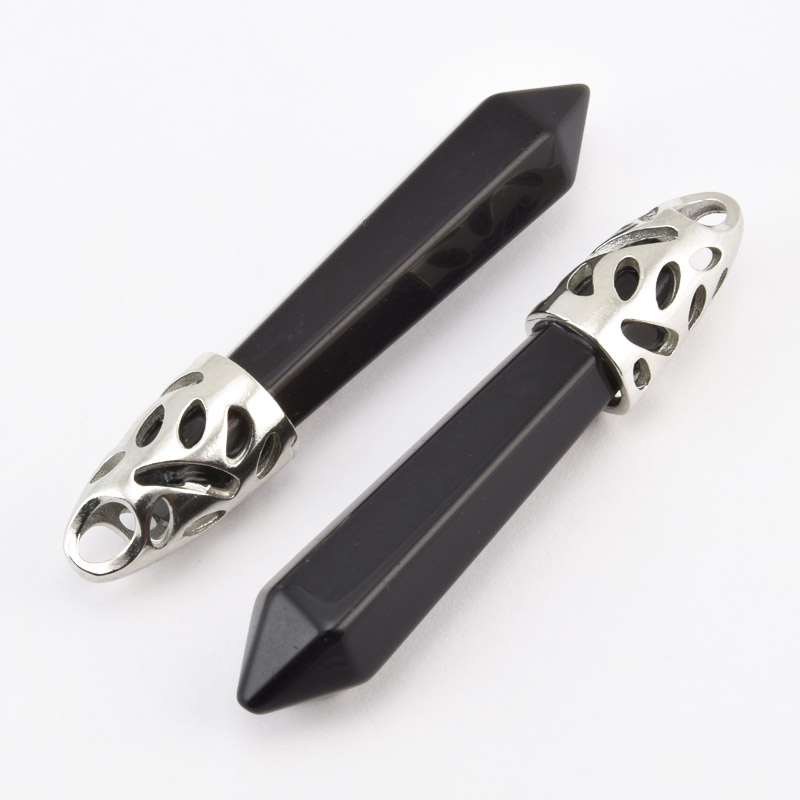 Підвіска Кристал, Натур. камінь Обсидіан чорний, 58х10 мм (POD-058613)