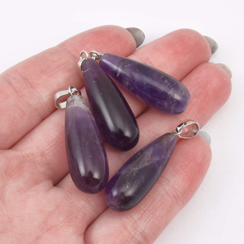 Підвіска Крапля, Натур. камінь Аметист, 29х10 мм (POD-057944)