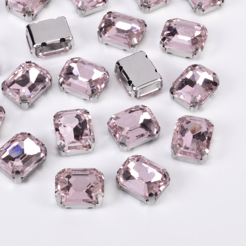 Шатон прямокутний, 10х8 мм, Темне срібло, Рожевий (KAB-052907)