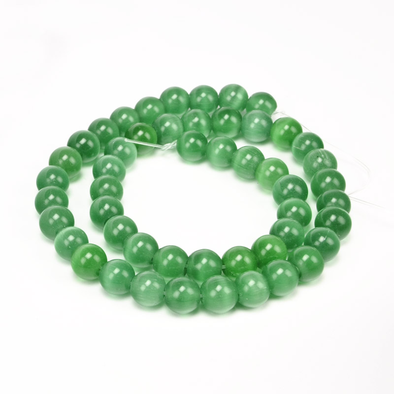 Бусины Кошачий глаз, Синт. камень, 8 мм, Зеленые, Круглые (BUS-054252)