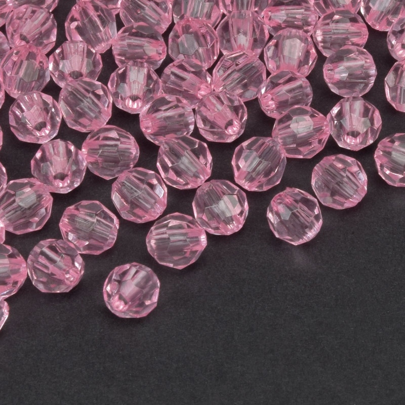 Бусины акриловые, Круглые граненые, 6 мм, Розовые (BUS-059731)