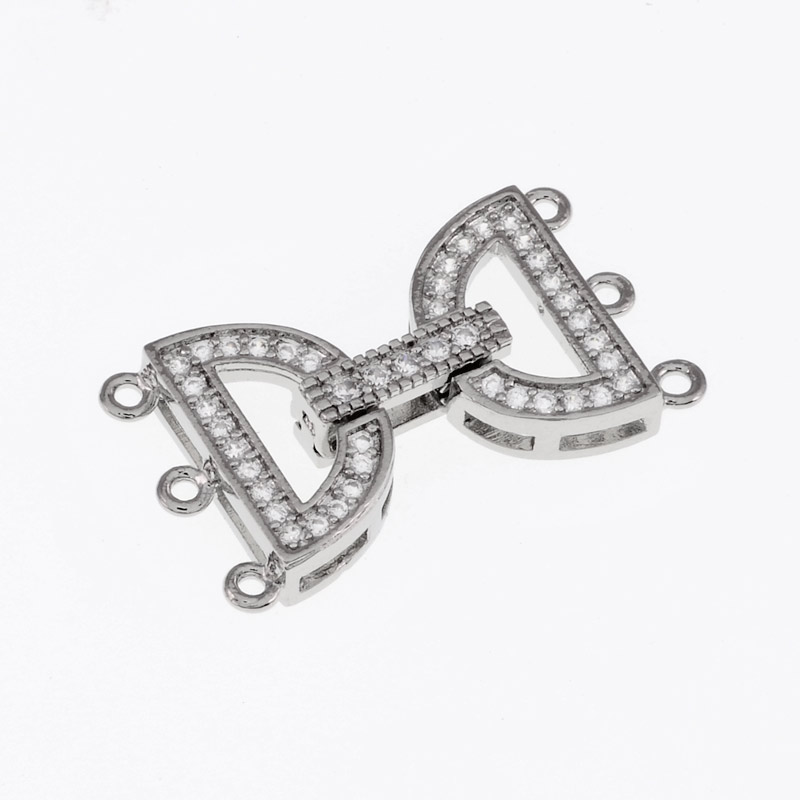 Застібка, 26х15 мм, Латунь із покриттям Родій, Куб. цирконій (ZAM-055441)