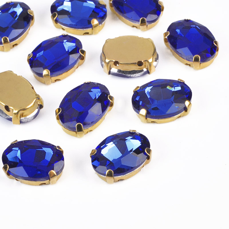 Шатон овальний 14х10 мм, Золото, Синій (KAB-052980)