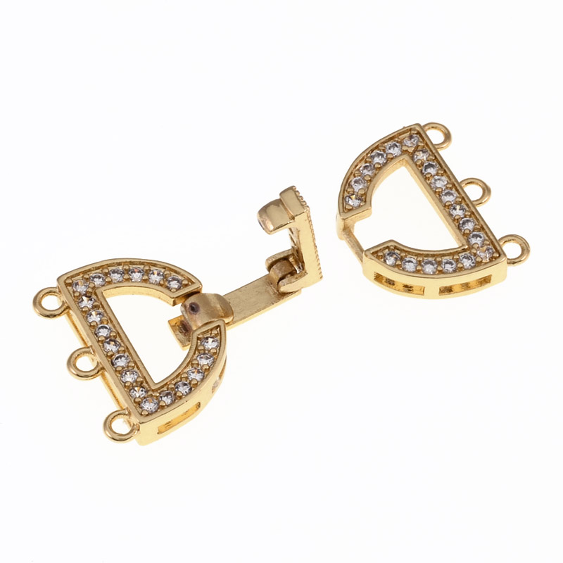 Застібка, 26х15 мм, Латунь із покриттям 18 kt, Куб. цирконій (ZAM-055442)