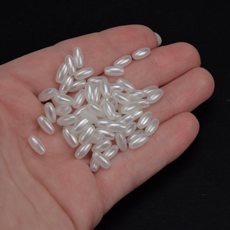 Намистини пластикові Рис Перли, 8х4 мм, Білі (BUS-059864)