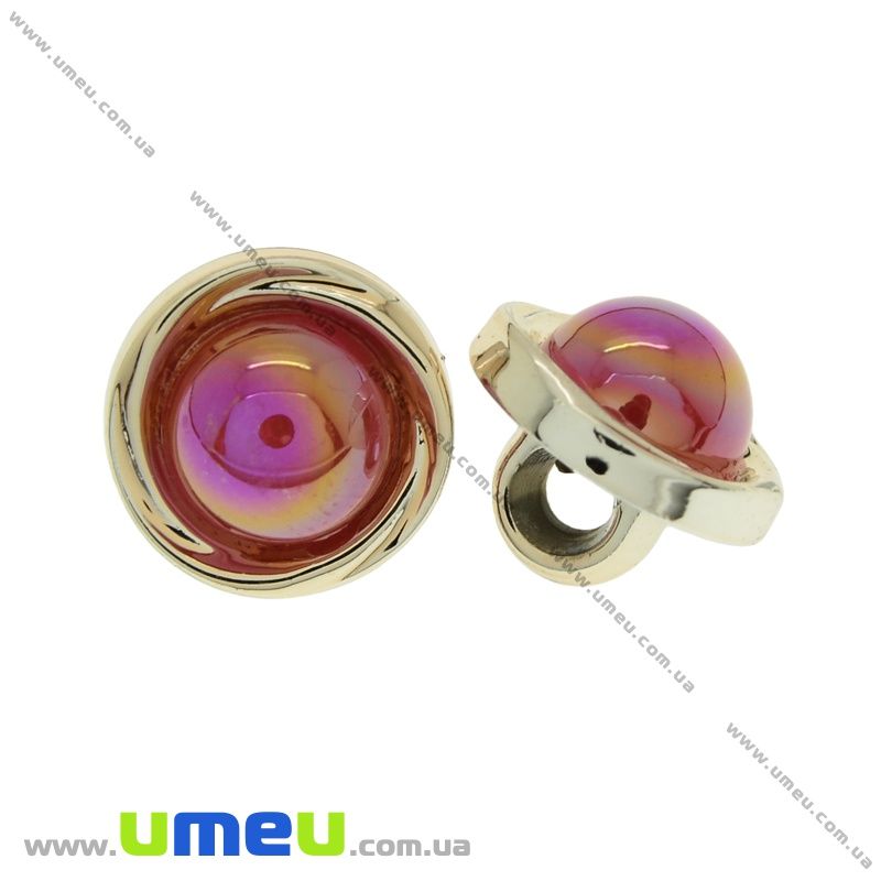Пуговица пластиковая на ножке с полубусиной, 12 мм, Красная, Светлое золото (PUG-021475)