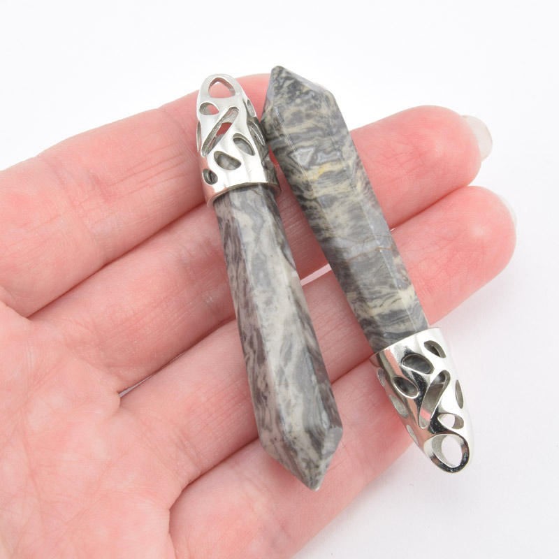 Підвіска Кристал, Натур. камінь Яшма пікассо, 58х10 мм (POD-058614)