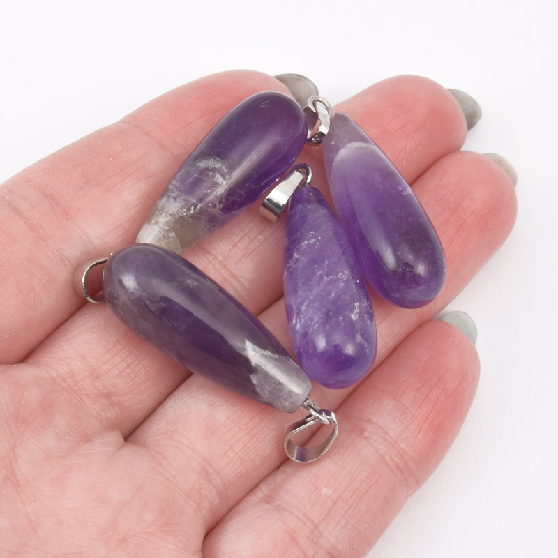 Подвеска Капля, Натур. камень Аметист, 29х10 мм (POD-057945)