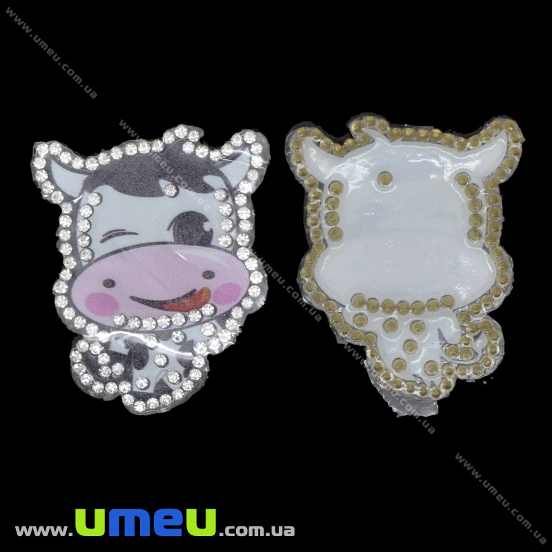 Термоаплікація зі стразами Корівка, 5х4,5 см (APL-035218)