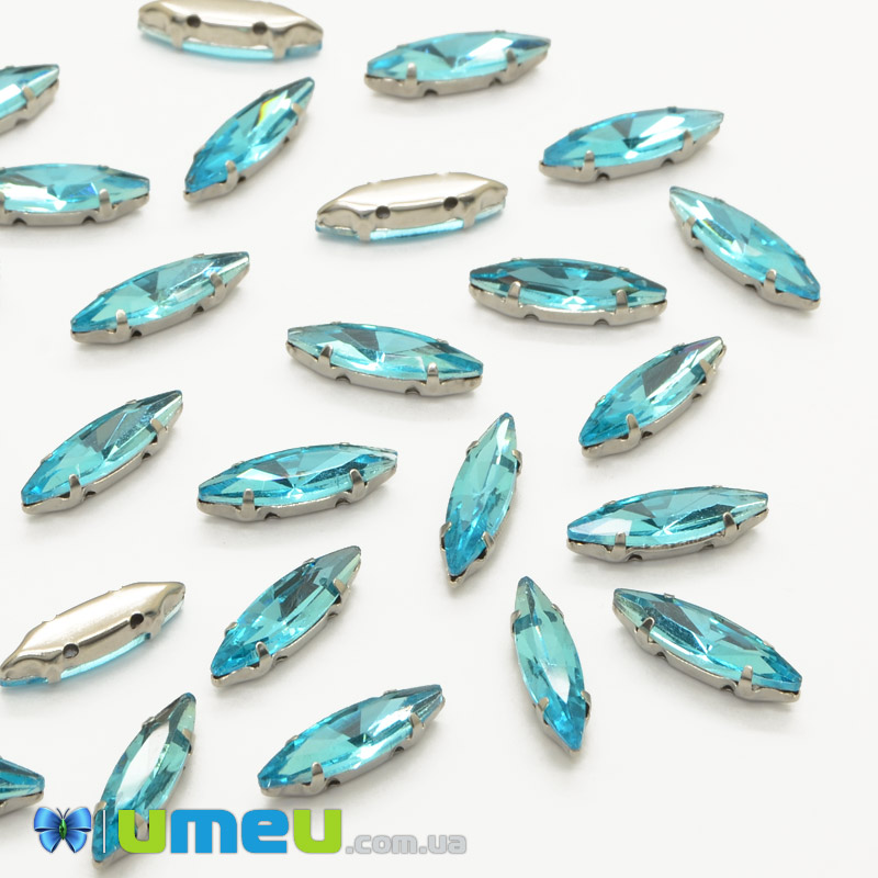 Шатон човник 15х4 мм, Темне срібло, Блакитний (KAB-040773)