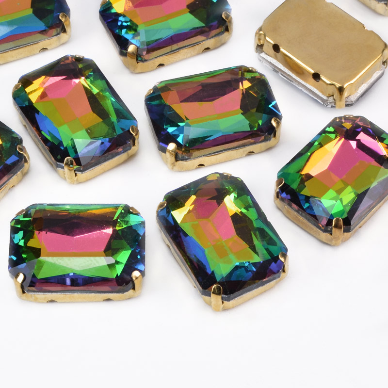 Шатон прямокутний, 18х13 мм, Золото, Малиново-зелений (KAB-053033)