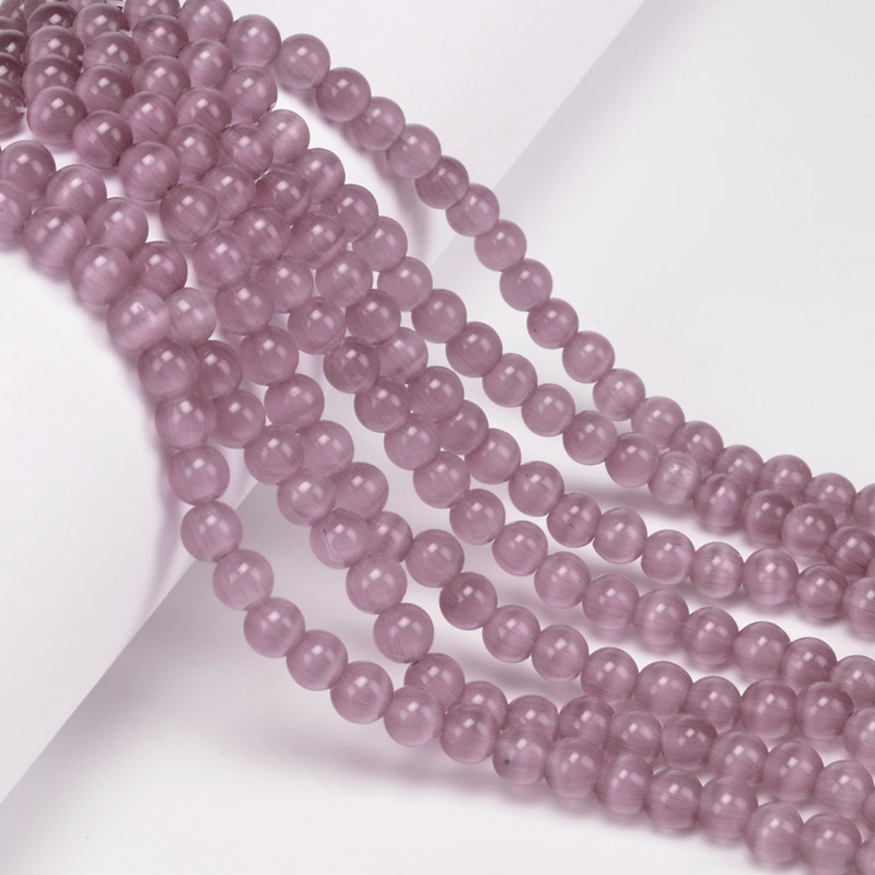 Намистини Котяче око, Синт. камінь, 6 мм, Пудрові, Круглі (BUS-054261)