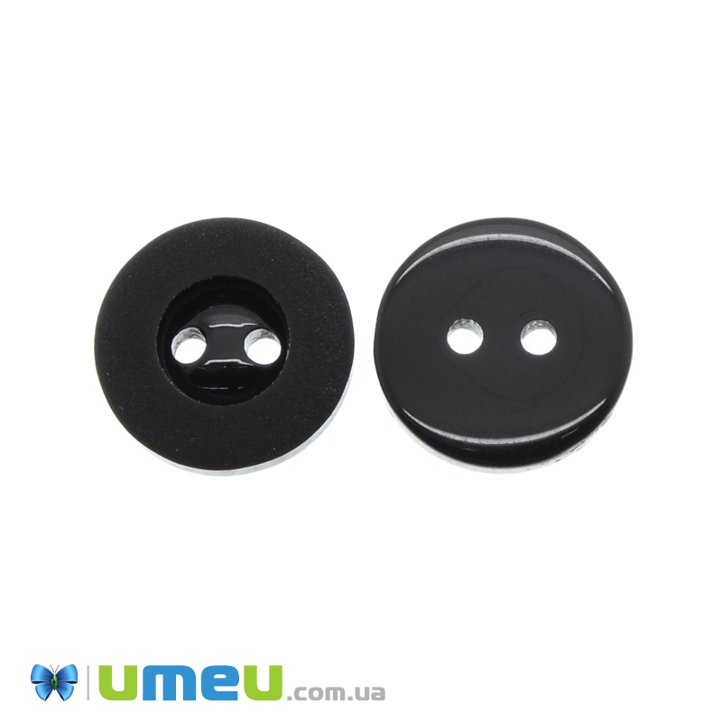 Пуговица пластиковая Круглая, 15 мм, Черная (PUG-038638)