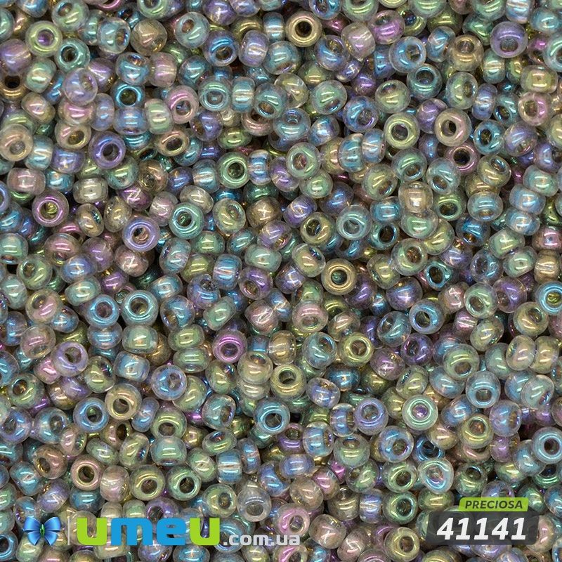 Бісер чеський №753/41141, Синьо-зелений, Прозорий райдужний, 10/0 (BIS-043881)