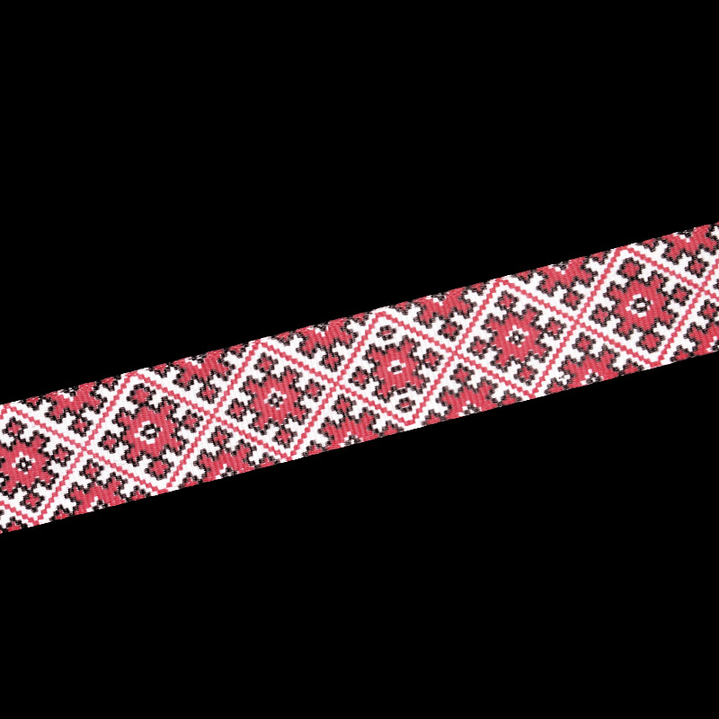 Репсовая лента с рисунком Орнамент, 25 мм, Красная (LEN-054894)