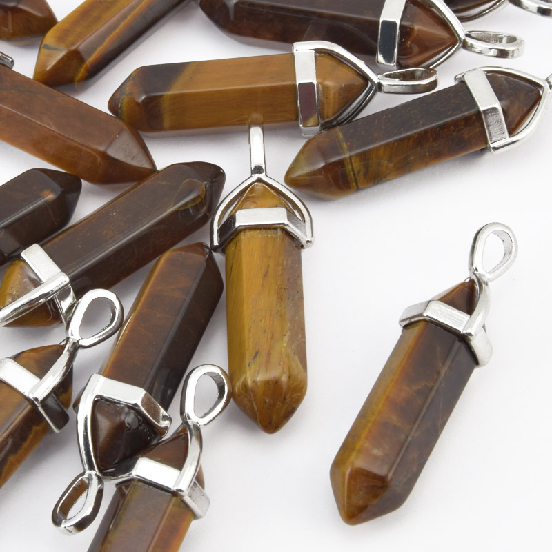 Підвіска Кристал, Натур. камінь Тигрове око, 39х8 мм (POD-058618)