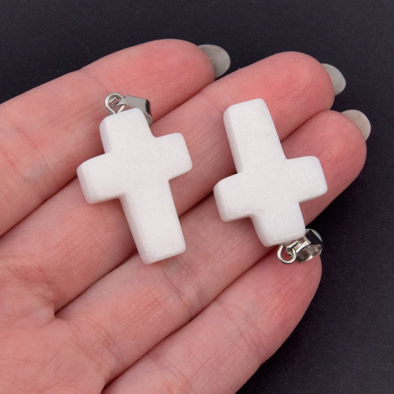 Підвіска Хрест, Натур. камінь Нефрит білий, 30х20х6 мм (POD-057954)