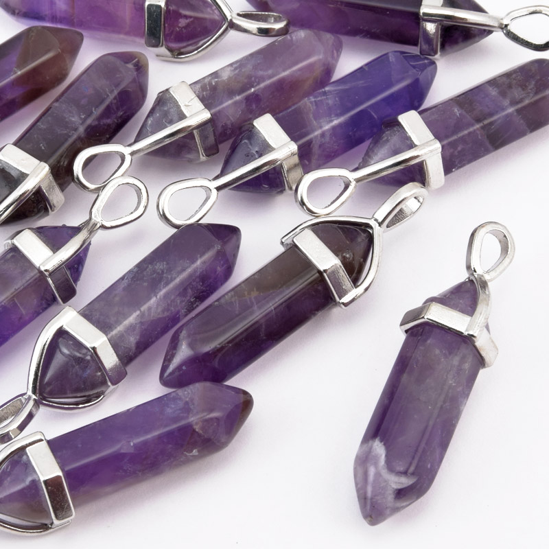 Підвіска Кристал, Натур. камінь Аметист, 39х8 мм (POD-058617)