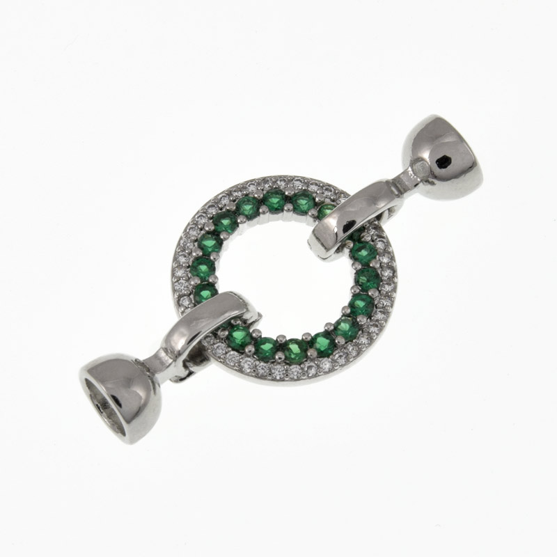 Застібка, 36х18 мм, Латунь з покриттям Родій, Куб. цирконій (ZAM-060834)