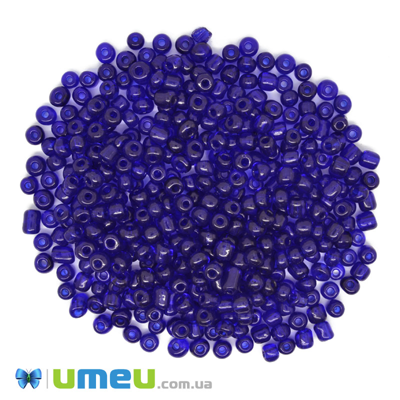Бисер китайский крупный, 6/0, Синий прозрачный, 4 мм (BIS-000627)