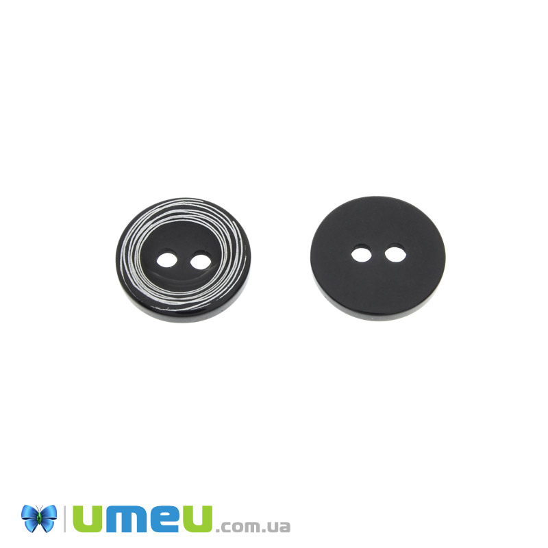 Гудзик пластиковий Круглий, 15 мм, Чорно-сріблястий (PUG-046653)