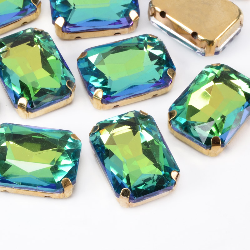 Шатон прямокутний, 18х13 мм, Золото, Синьо-зелений (KAB-053030)