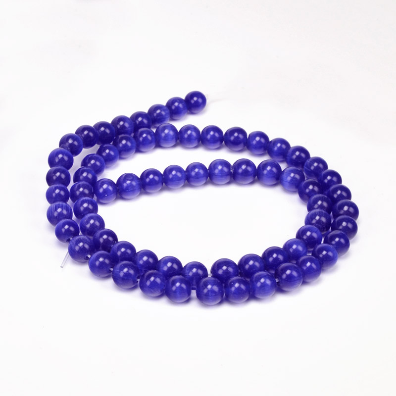 Намистини Котяче око, Синт. камінь, 6 мм, Сині, Круглі (BUS-054239)