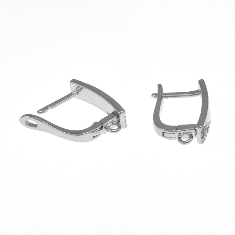 Швензы, Латунь с покрытием Родий, Стразы куб. цирконий, 18х11х4 мм (OSN-059038)