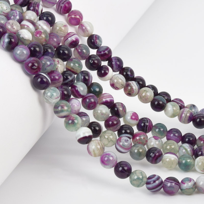 Намистини Агат фіолетовий, Натур. камінь, 6 мм, Круглі, 18 см (BUS-058042)