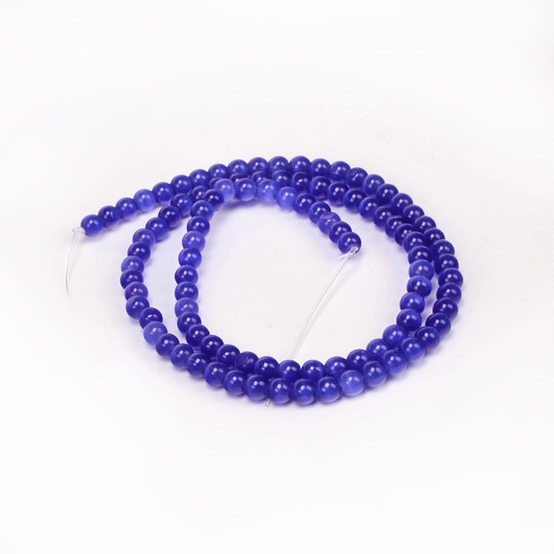 Намистини Котяче око, Синт. камінь, 4 мм, Сині, Круглі (BUS-054238)