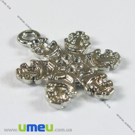 Подвеска метал. Снежинка, 22х16 мм, Серебро (POD-001193)