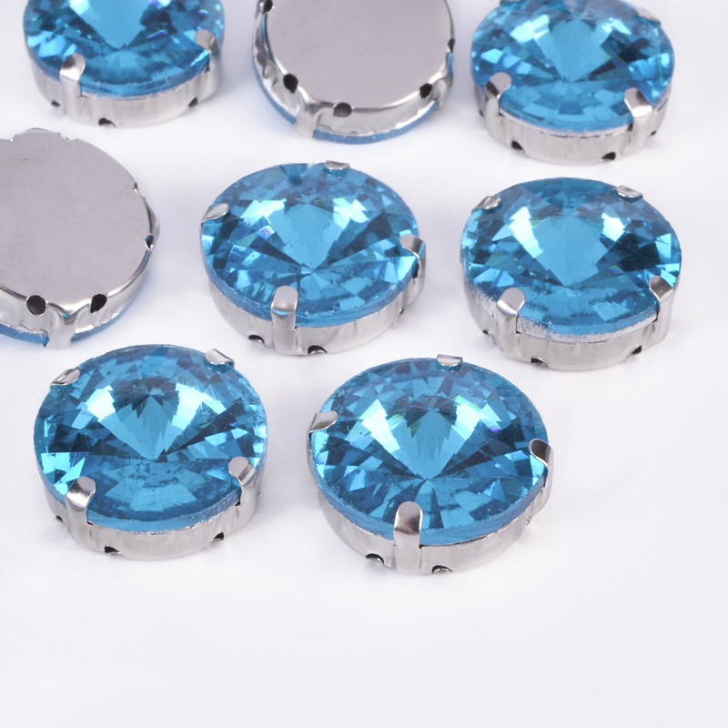 Шатон круглий 18 мм, Темне срібло, Блакитний (KAB-053000)