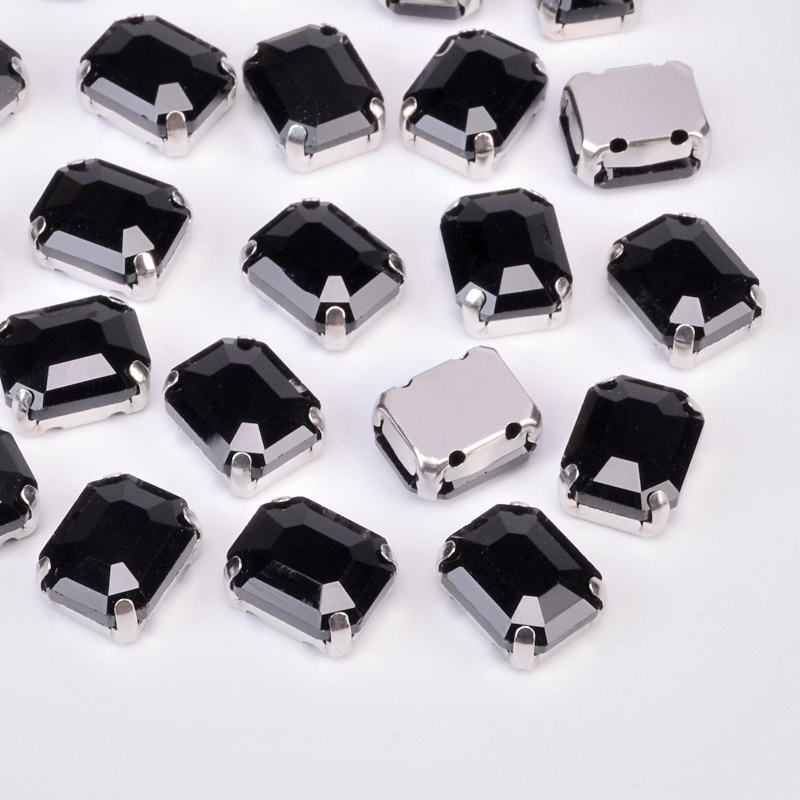 Шатон прямокутний, 10х8 мм, Темне срібло, Чорний (KAB-052917)