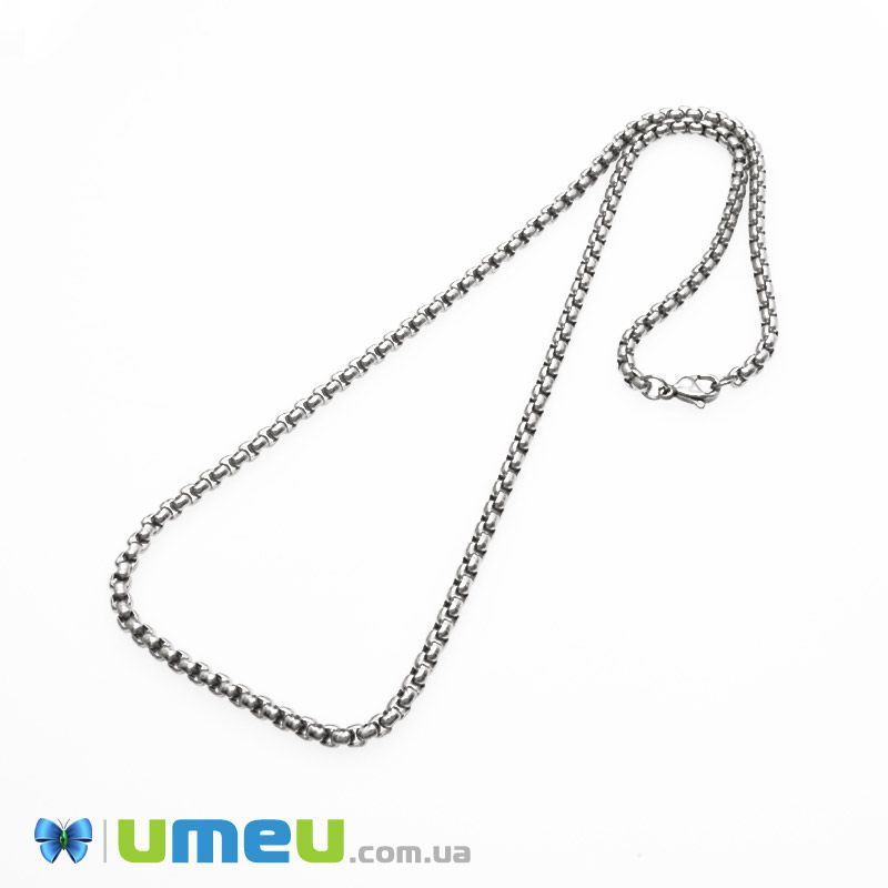 Основа на шею из нерж. ст., Темное серебро, 3,5 мм, 50 см (STL-049634)