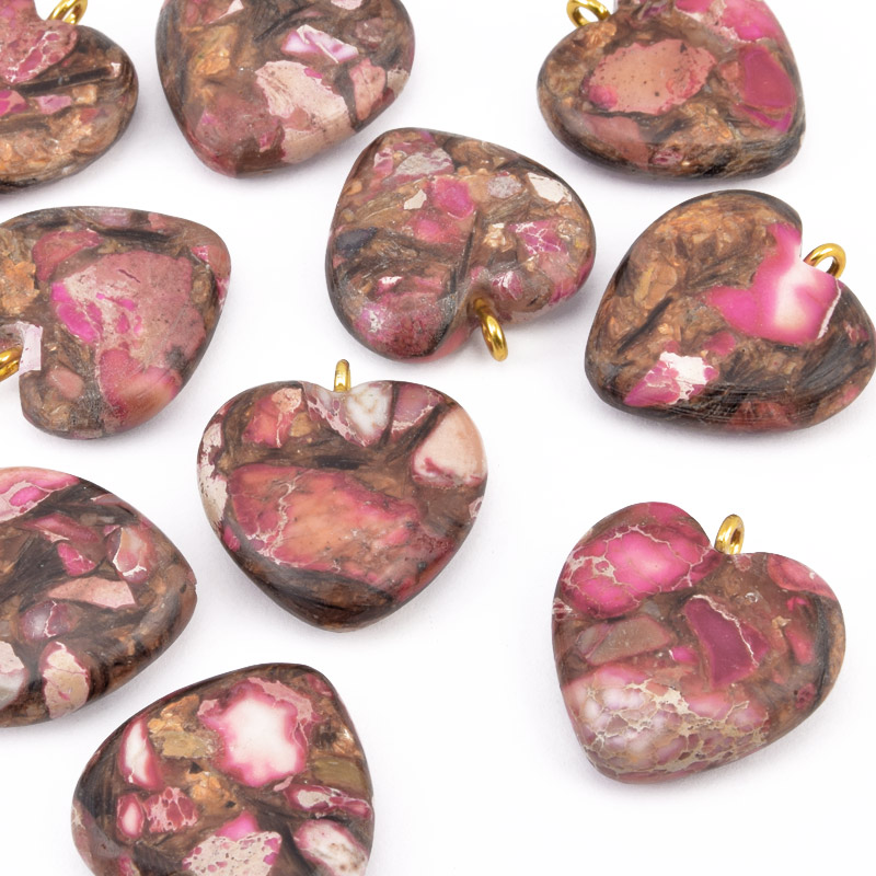 Підвіска Серце, Синт. камінь Яшма імператорська, 20х20 мм (POD-058556)