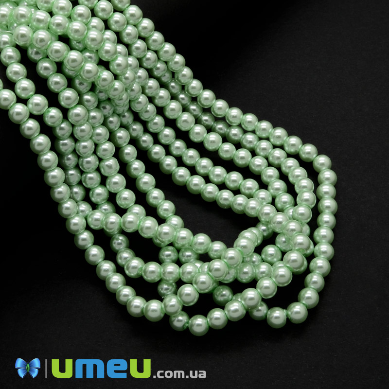 Бусины стеклянные Жемчуг, 6 мм, Мятные, Круглые (BUS-048903)